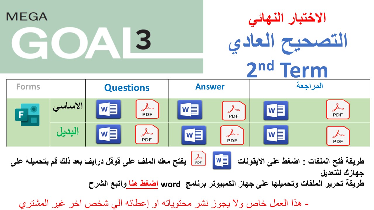 الاختبار النهائي منهج MG3 - English 3.2 الفصل الدراسي الثاني 1447 - الصف الثالث الثانوي + اختبار البديل + المراجعة ( تصحيح عادي)